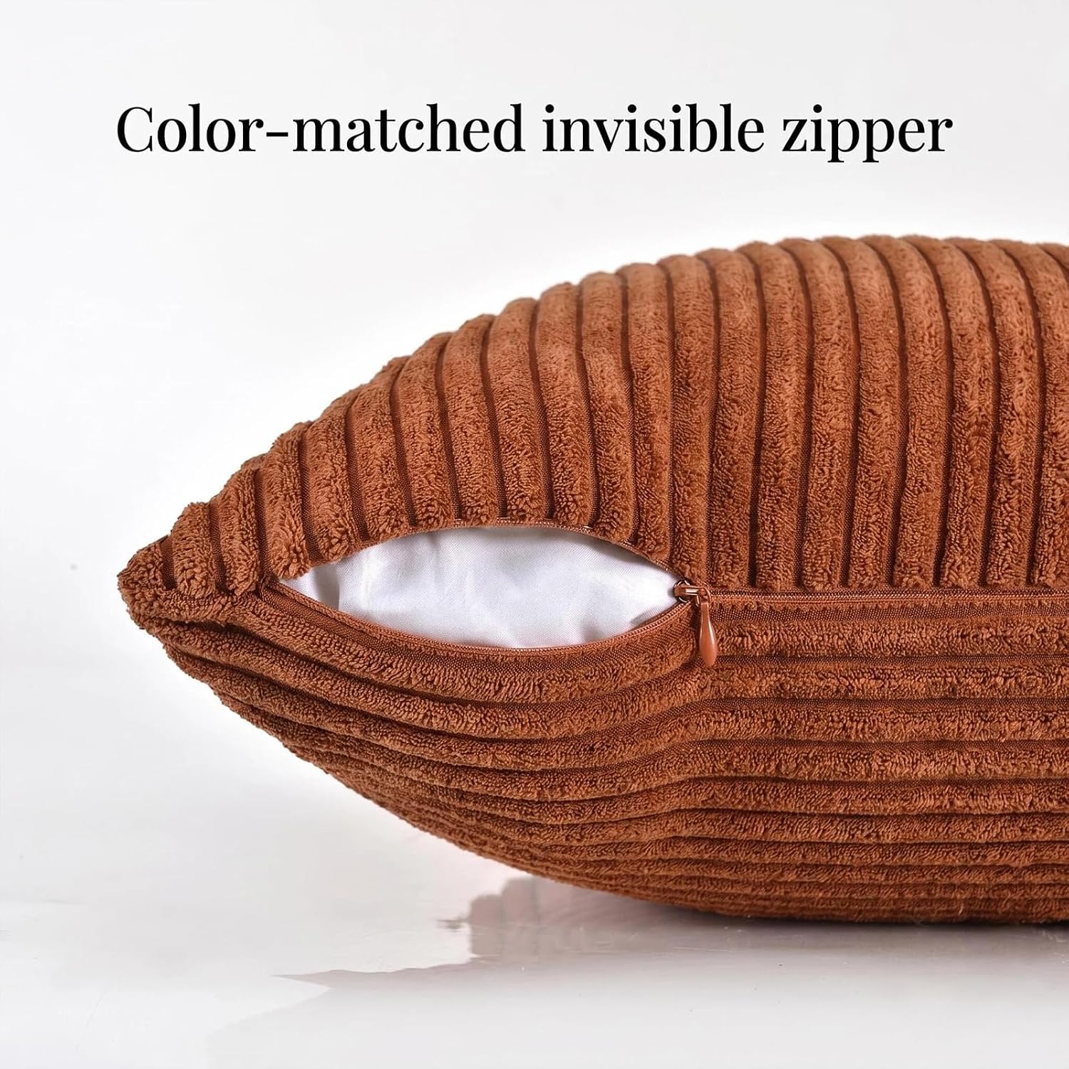 Fancy Homi 2 Packs Rust Boho Decorative Throw Pillow Covers 18x18 Inch for Couch Bed Sofa, Farmhouse Fall Home Decor, Soft Corss Corduroy Patchwork Textured Terracotta Accent Cushion Case 45x45 cm - Image 3