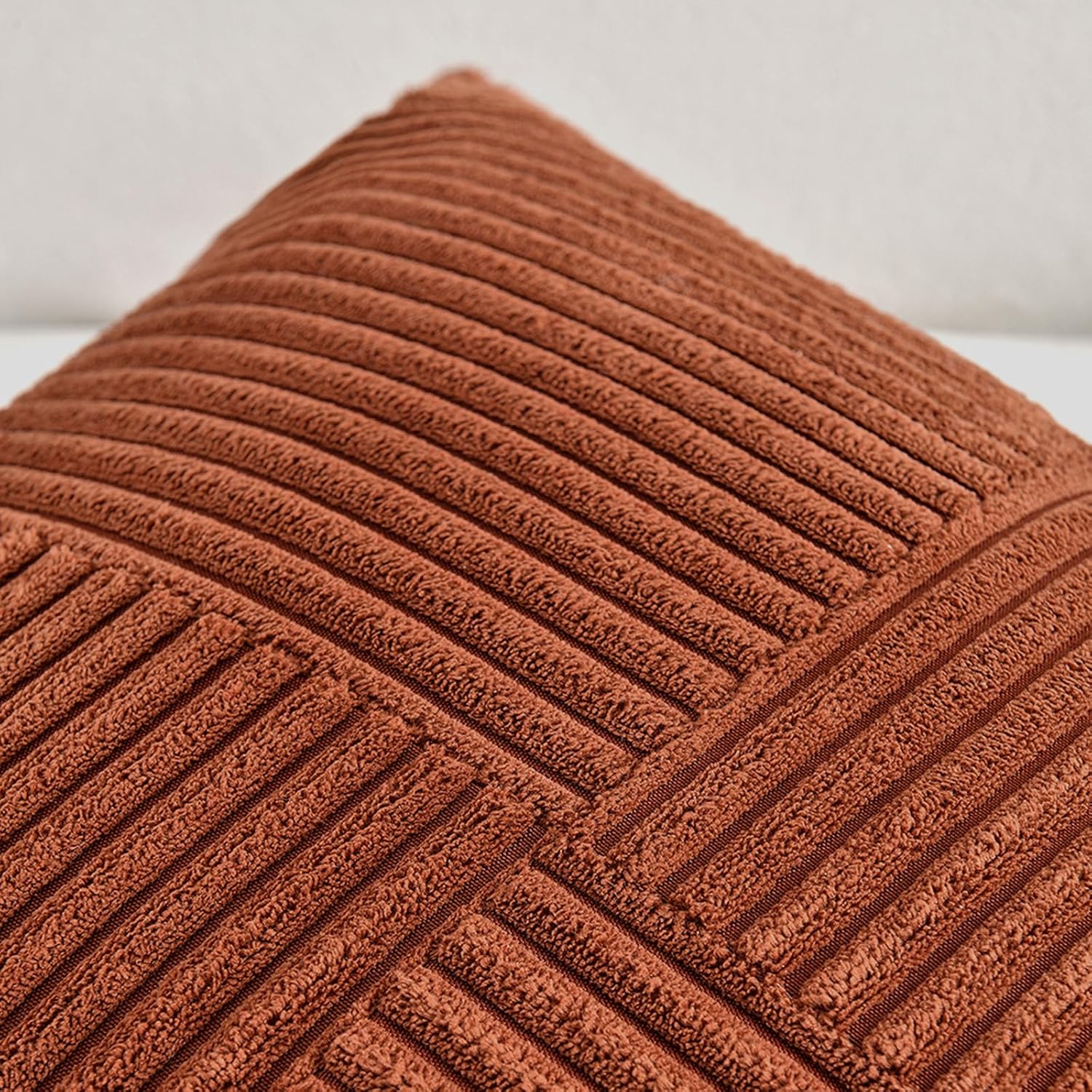 Fancy Homi 2 Packs Rust Boho Decorative Throw Pillow Covers 18x18 Inch for Couch Bed Sofa, Farmhouse Fall Home Decor, Soft Corss Corduroy Patchwork Textured Terracotta Accent Cushion Case 45x45 cm - Image 4