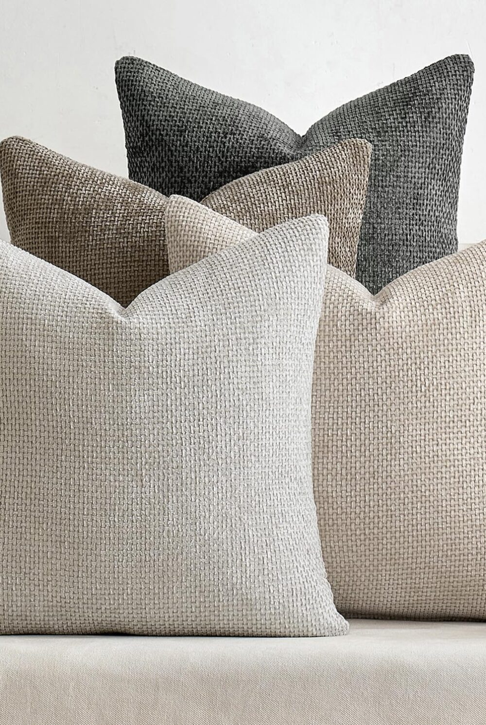 MIULEE Soft Decorative Chenille Pillow Covers Neutral 18x18 Pack of 4 | Mid Century Modern Decor, Cream to Charcoal Set, Couch Throw Pillows, Farmhouse Boho Cushion Covers for Sofa Bed Living Room