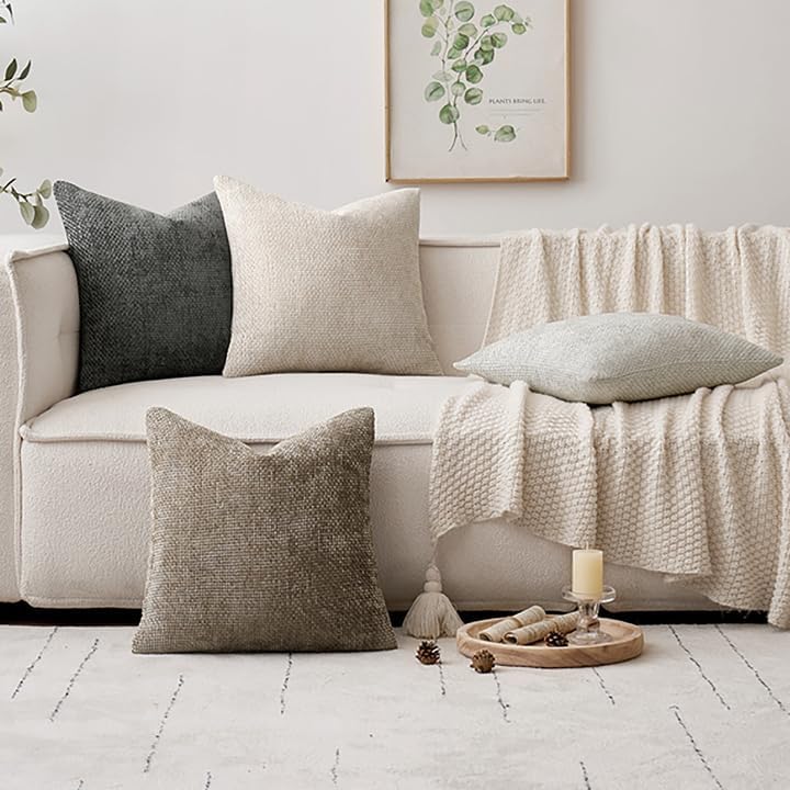 MIULEE Soft Decorative Chenille Pillow Covers Neutral 18x18 Pack of 4 | Mid Century Modern Decor, Cream to Charcoal Set, Couch Throw Pillows, Farmhouse Boho Cushion Covers for Sofa Bed Living Room - Image 5