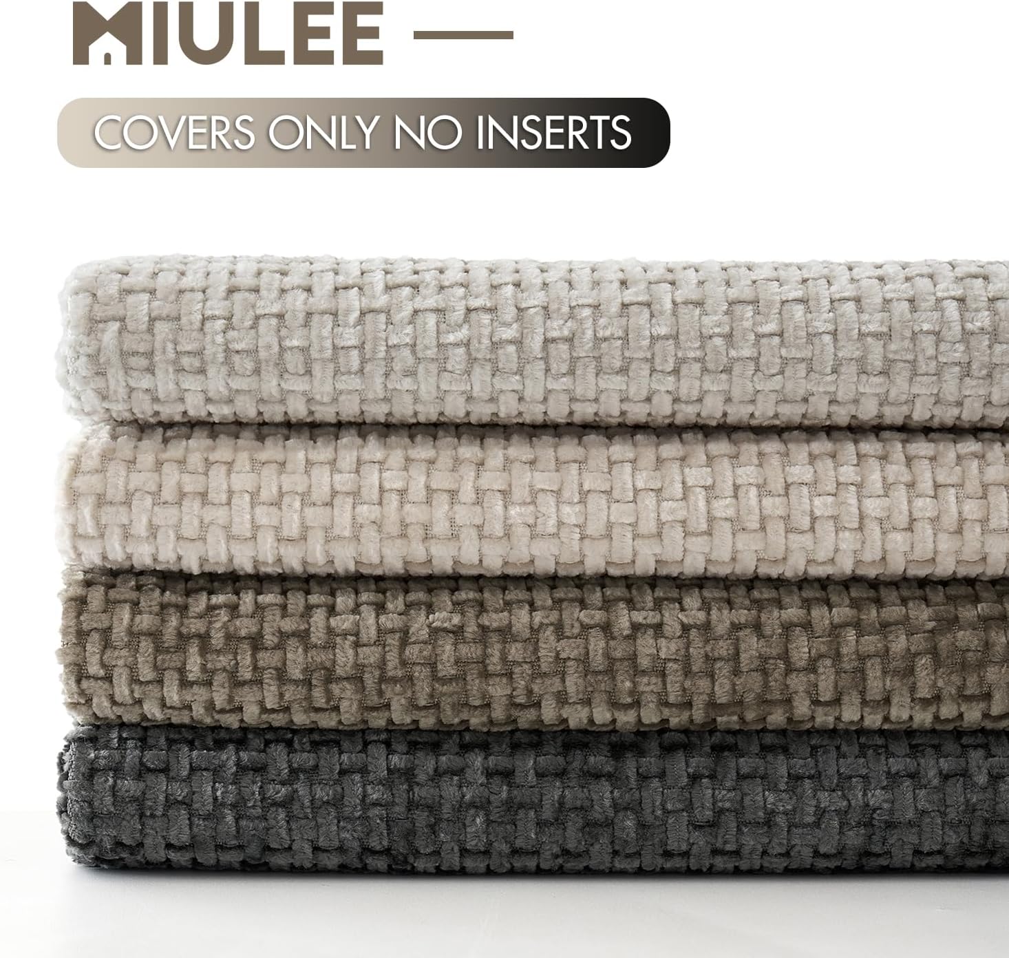 MIULEE Soft Decorative Chenille Pillow Covers Neutral 18x18 Pack of 4 | Mid Century Modern Decor, Cream to Charcoal Set, Couch Throw Pillows, Farmhouse Boho Cushion Covers for Sofa Bed Living Room - Image 6
