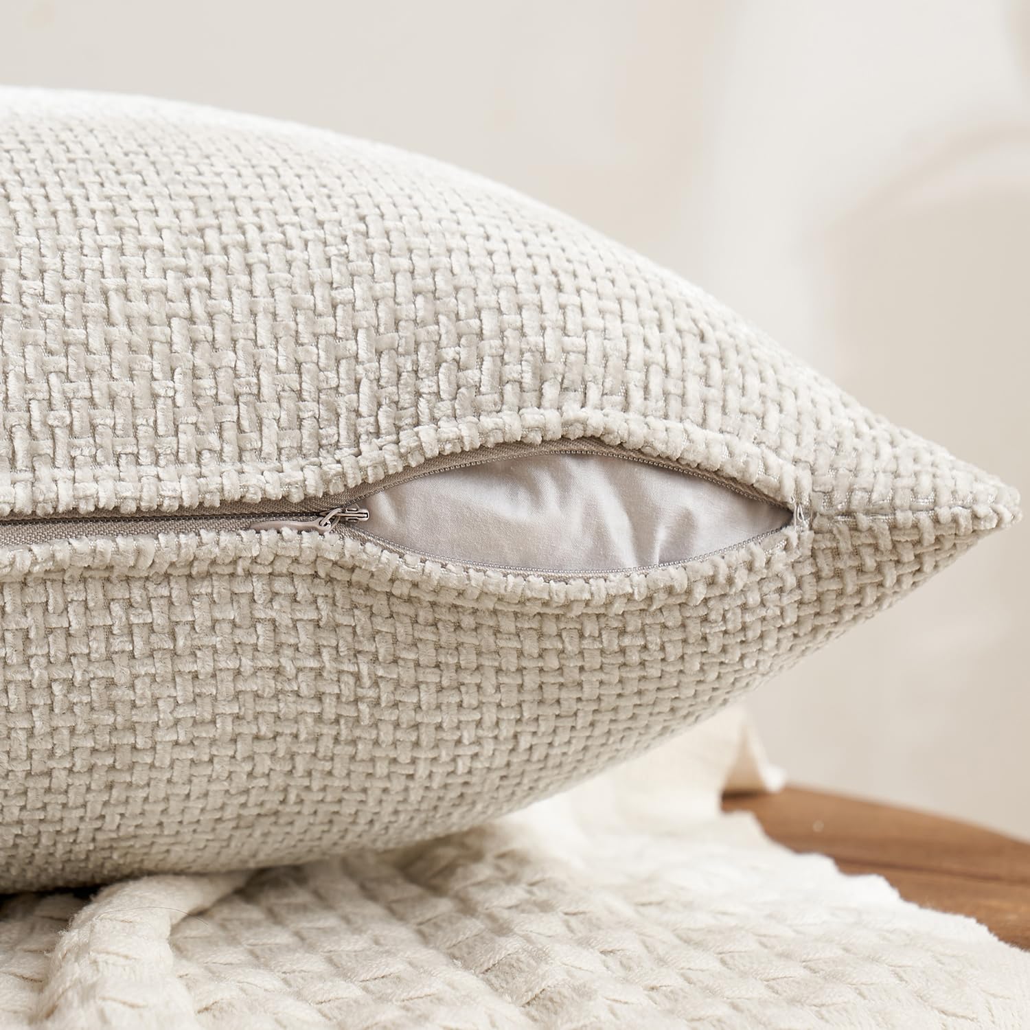 MIULEE Soft Decorative Chenille Pillow Covers Neutral 18x18 Pack of 4 | Mid Century Modern Decor, Cream to Charcoal Set, Couch Throw Pillows, Farmhouse Boho Cushion Covers for Sofa Bed Living Room - Image 7