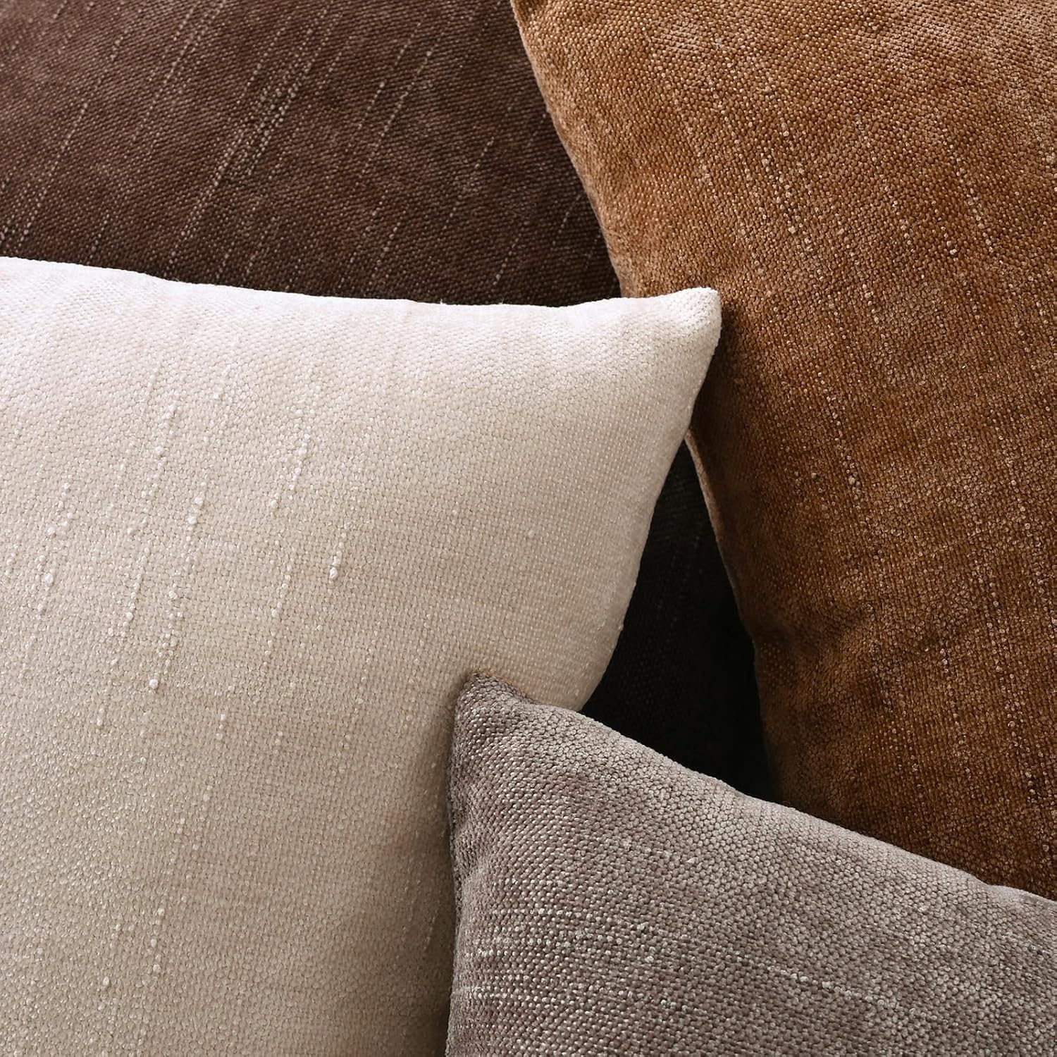 Set of 4 Soft Textured Throw Pillow Covers 18x18 Inch Cozy Decorative Farmhouse Cushion Cover Square Accent Pillow Cases for Bed Couch Sofa Living Room, Beige Taupe Brown - Image 6